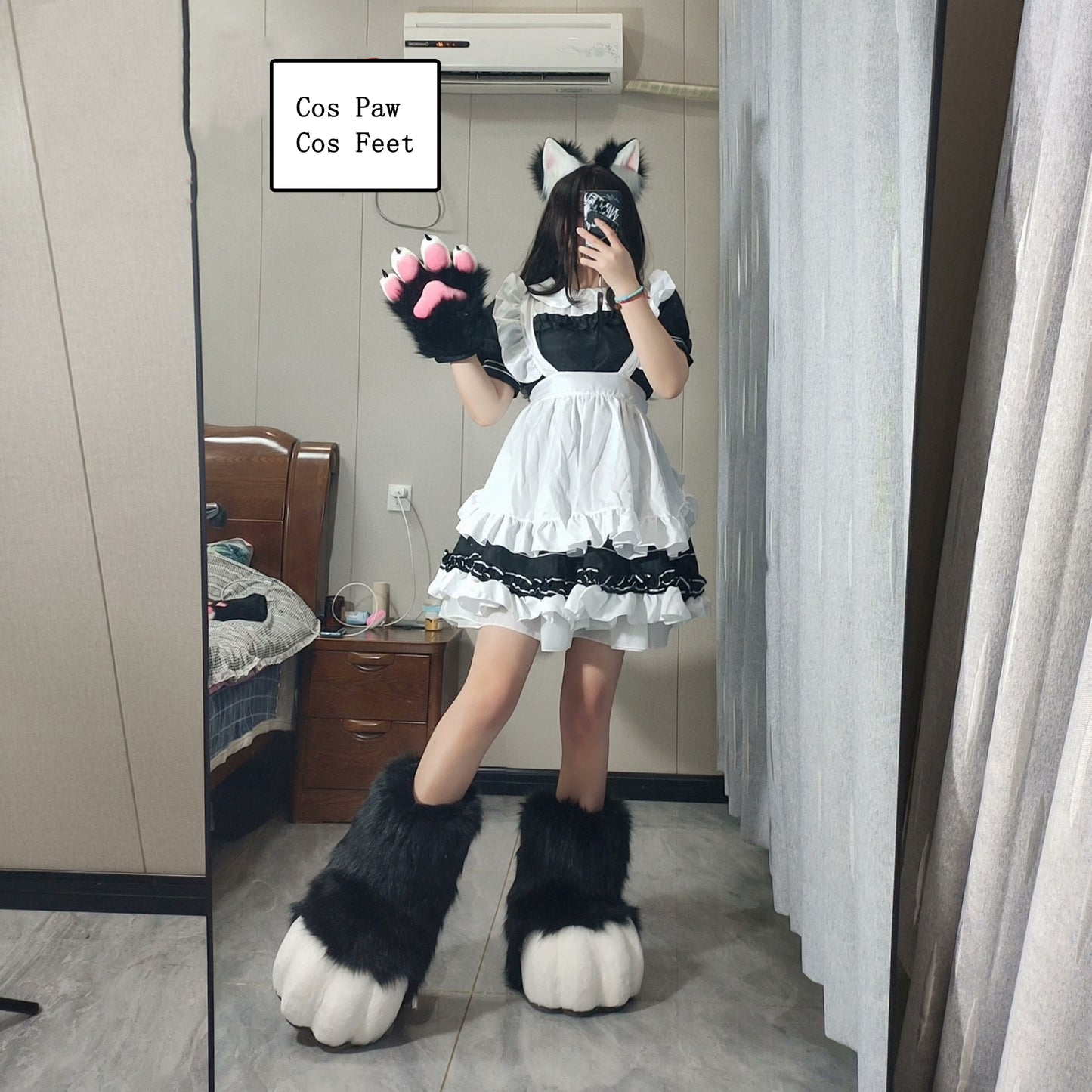 Cosplay Paw Cosplay Claw Furry Bear Plush Paw Gloves Cosplay Feet Bear Feet Accessories Bear Costume Hand Cover with Nail Bear Fursuit