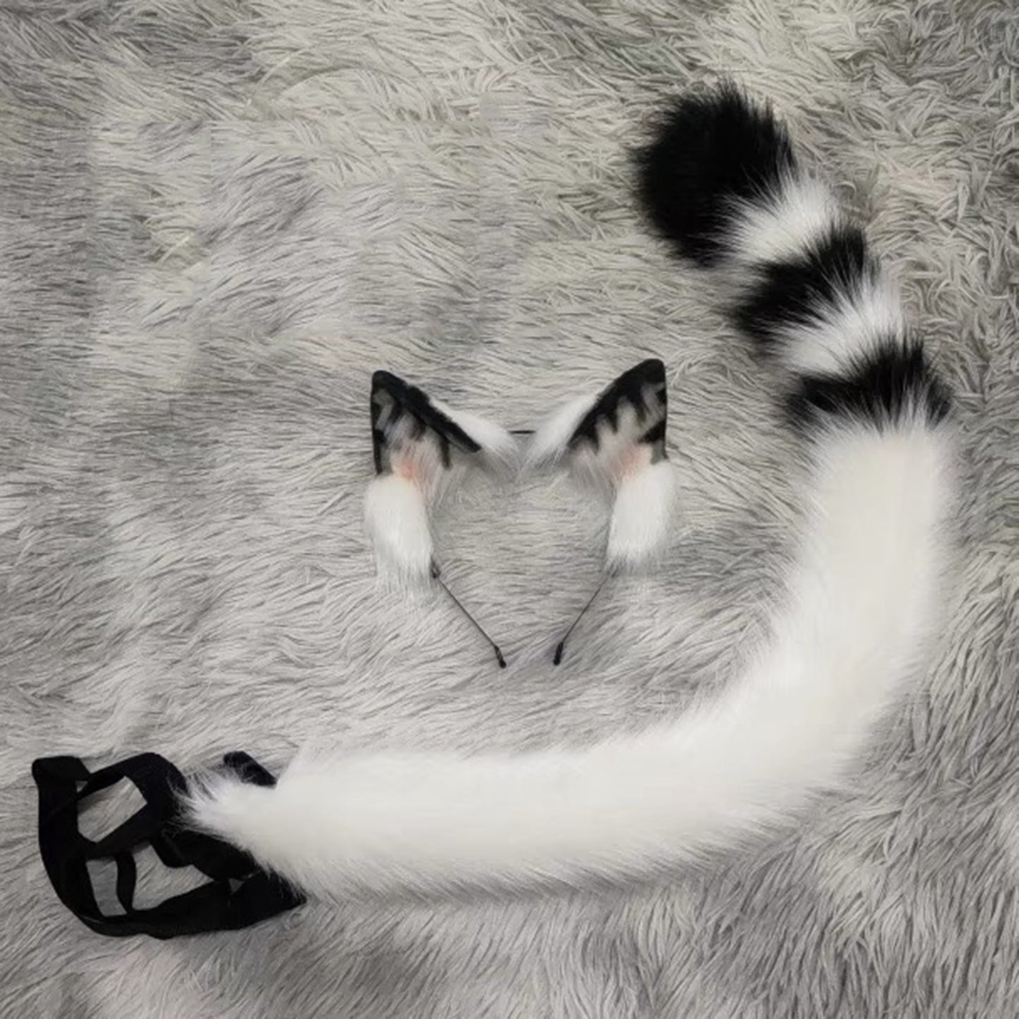 Cosplay Cat Ears Tail Kit Cosplay Headdress Hairband Cosplay White Tabby Cat Costume Accessories Custom Animal Ears Furry Ears Faux Fur