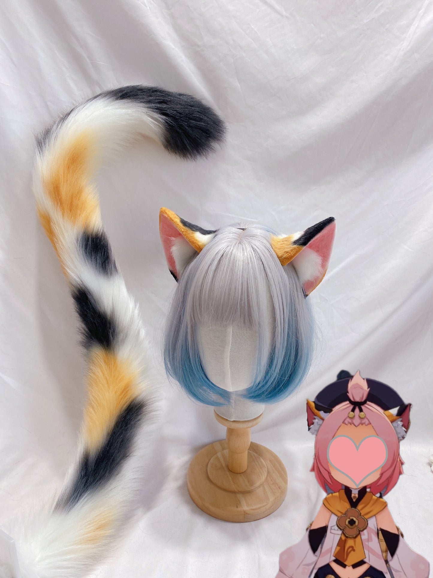 Cosplay Calico Cat Ears Tail Kit Cosplay Headdress Hairband Cosplay Cat Costume Accessories Custom Animal Ears