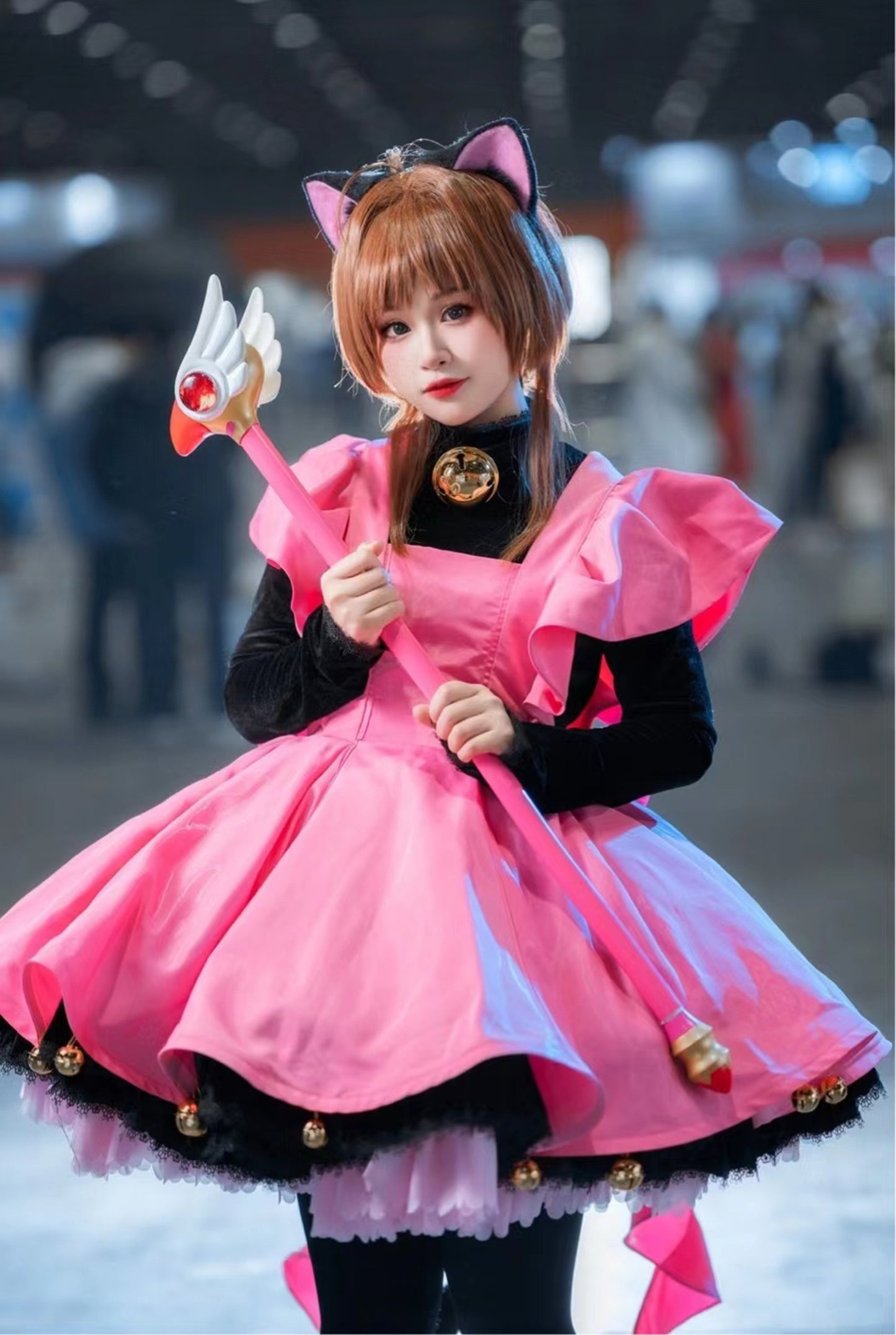 Cosplay Cat Ears Tail Kit Cosplay Cardcaptor Sakura: The Movie Headdress Hairband Black Cat Ears Costume Accessories