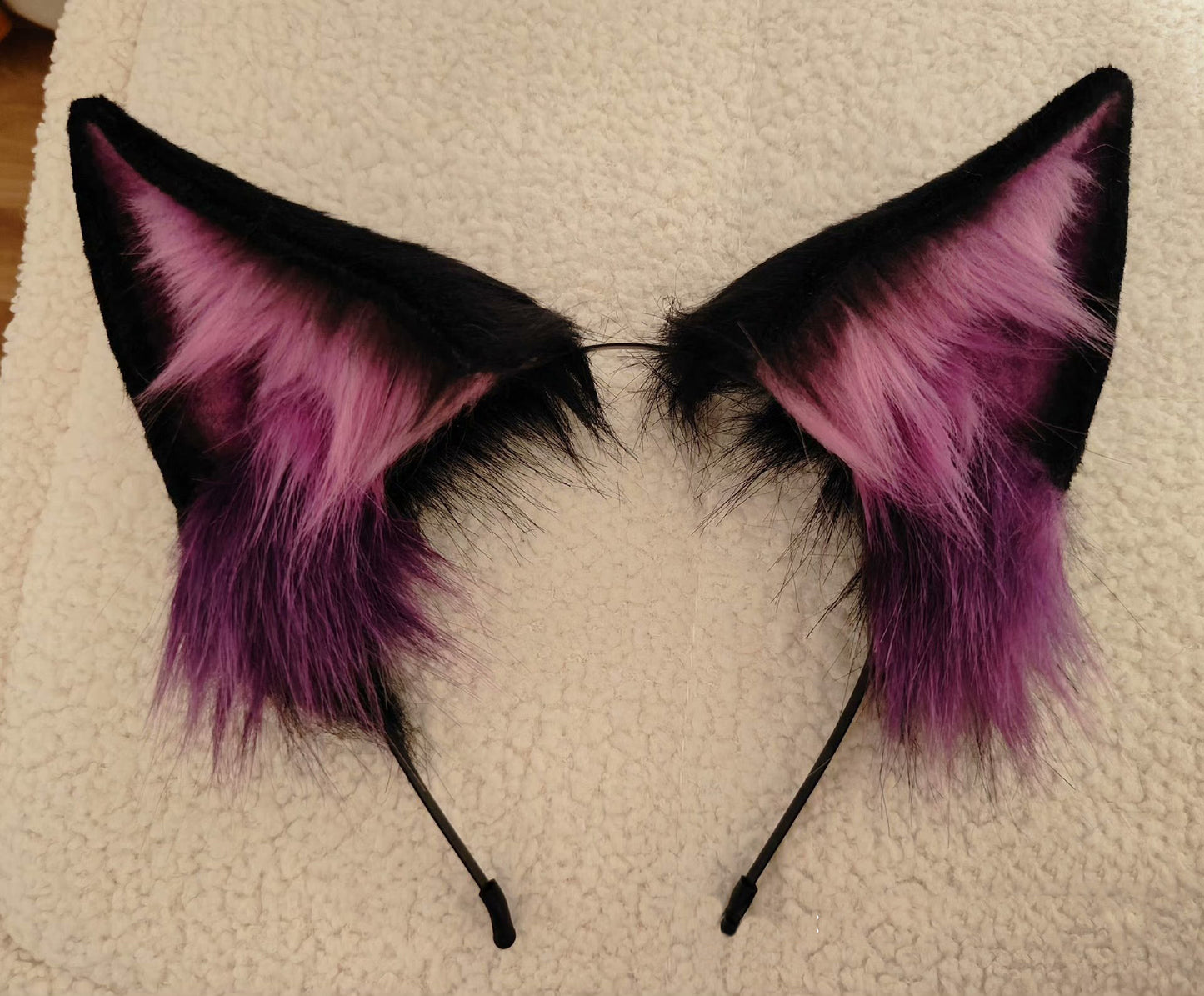 Cosplay Fox Ears Kit Cos Black Fox Headband with Purple Cochlea Hairband Cosplay Animal Costume Accessories Custom Ears Furry Ears Faux Fur