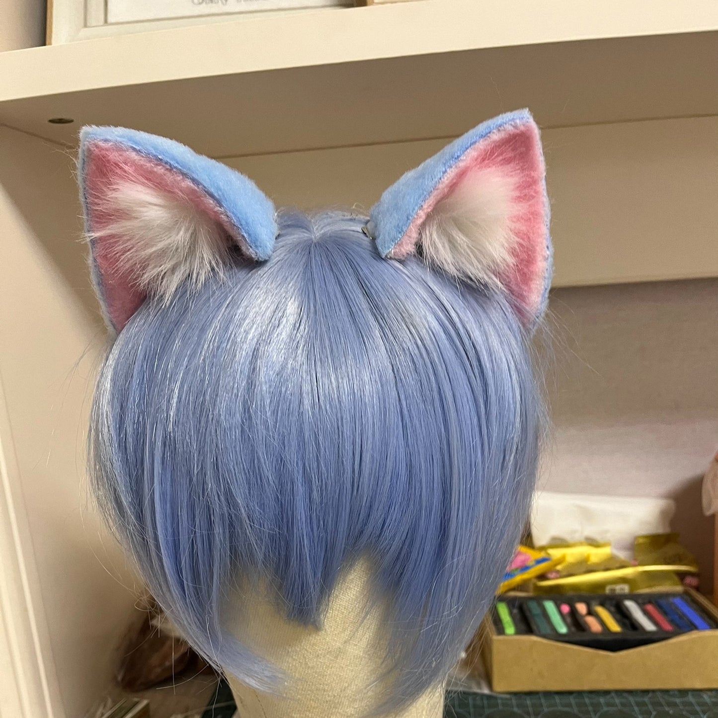 Cosplay Ram Rem Headband Cat Ears Kit Cosplay Blue Headdress Furry Rem Hairband Costume Accessories Custom Animal Ears Faux Fur