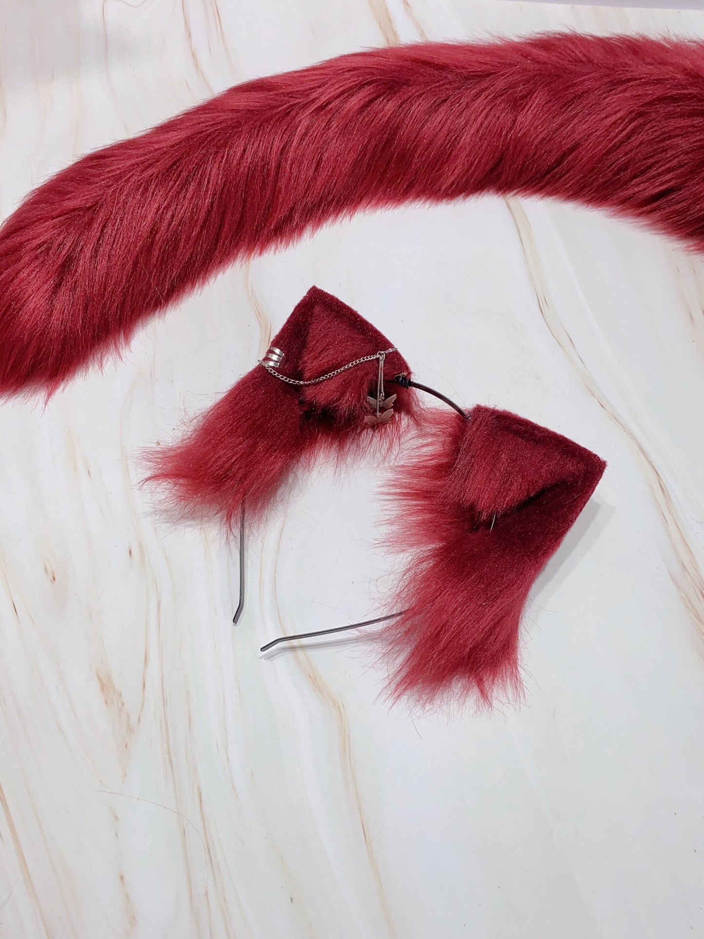 Cosplay Red Cat Ears Tail Kit Cosplay Cat Ears Headdress Hairband Cat Headband Costume Accessories Custom Animal Ears Furry Ears Faux Fur