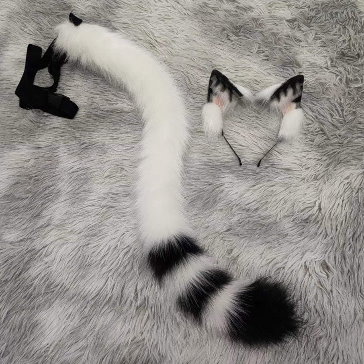Cosplay Cat Ears Tail Kit Cosplay Headdress Hairband Cosplay White Tabby Cat Costume Accessories Custom Animal Ears Furry Ears Faux Fur