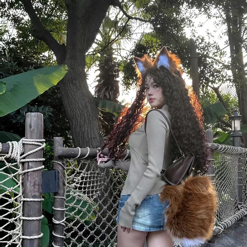 Cosplay Tamamo Ears Tail Kit Cosplay Headdress Hairband Cosplay Fox Ears Costume Accessories Halloween Custom Animal Ears