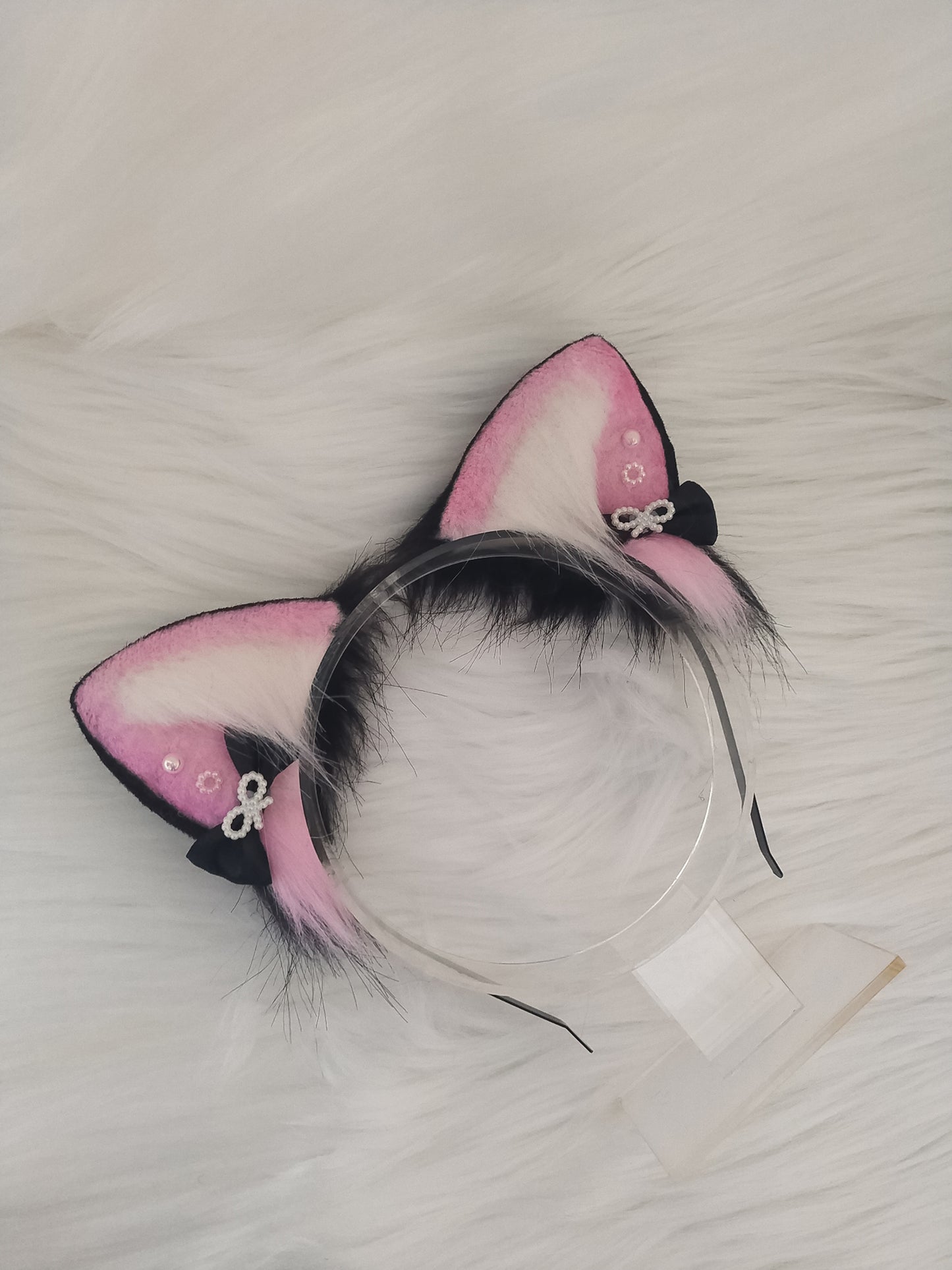 Cat Ears Headband Kit Cosplay Headband Hairband Cosplay Pink Cat with Costume Accessories Custom Animal Ears Furry Ears Faux Fur