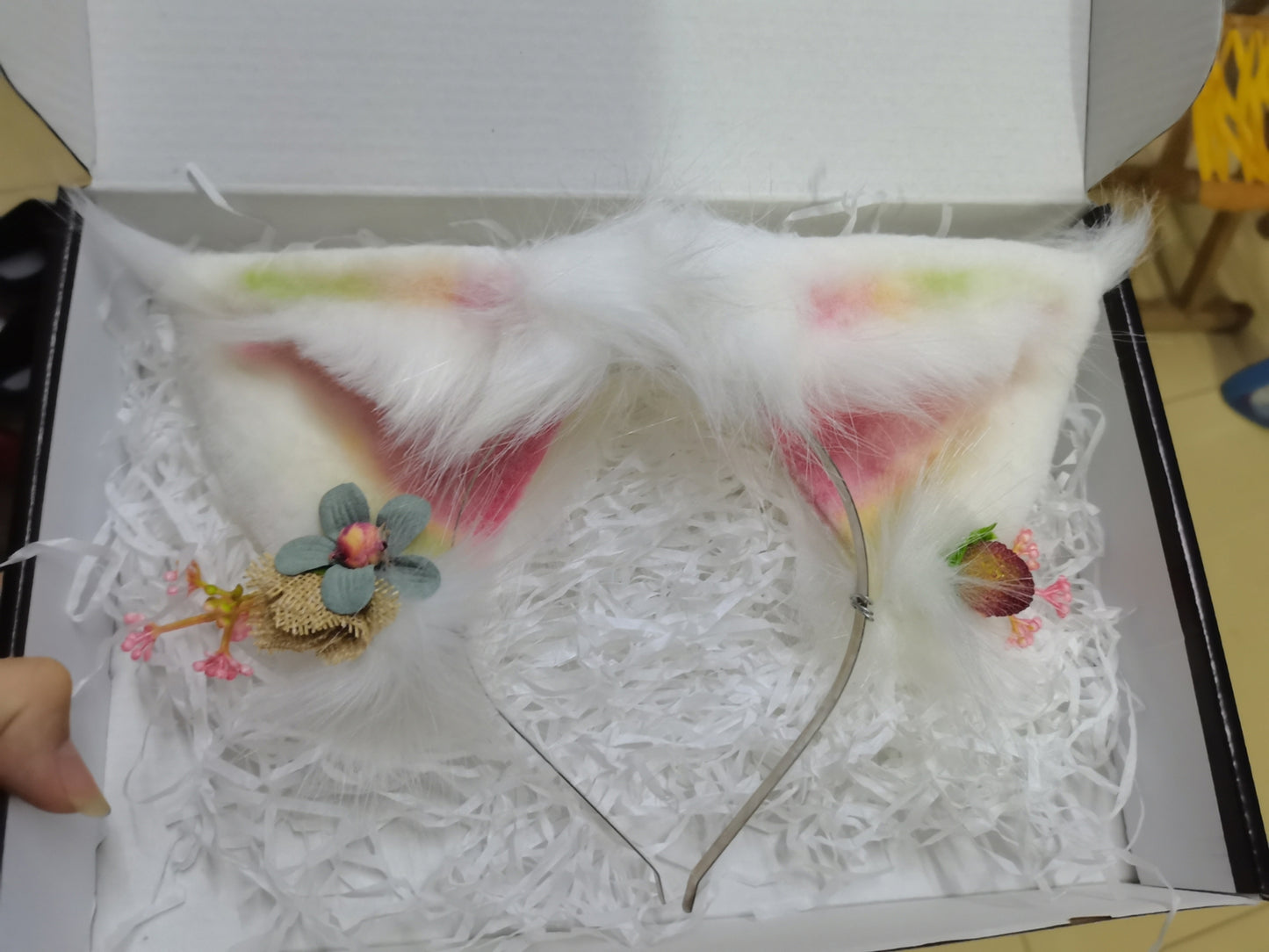 Cosplay Rainbow Fox Ears Kit Cos Fox Headband Leona Ears Hairband Cosplay Animal Costume Accessories Custom Ears Furry Ears Faux Fur