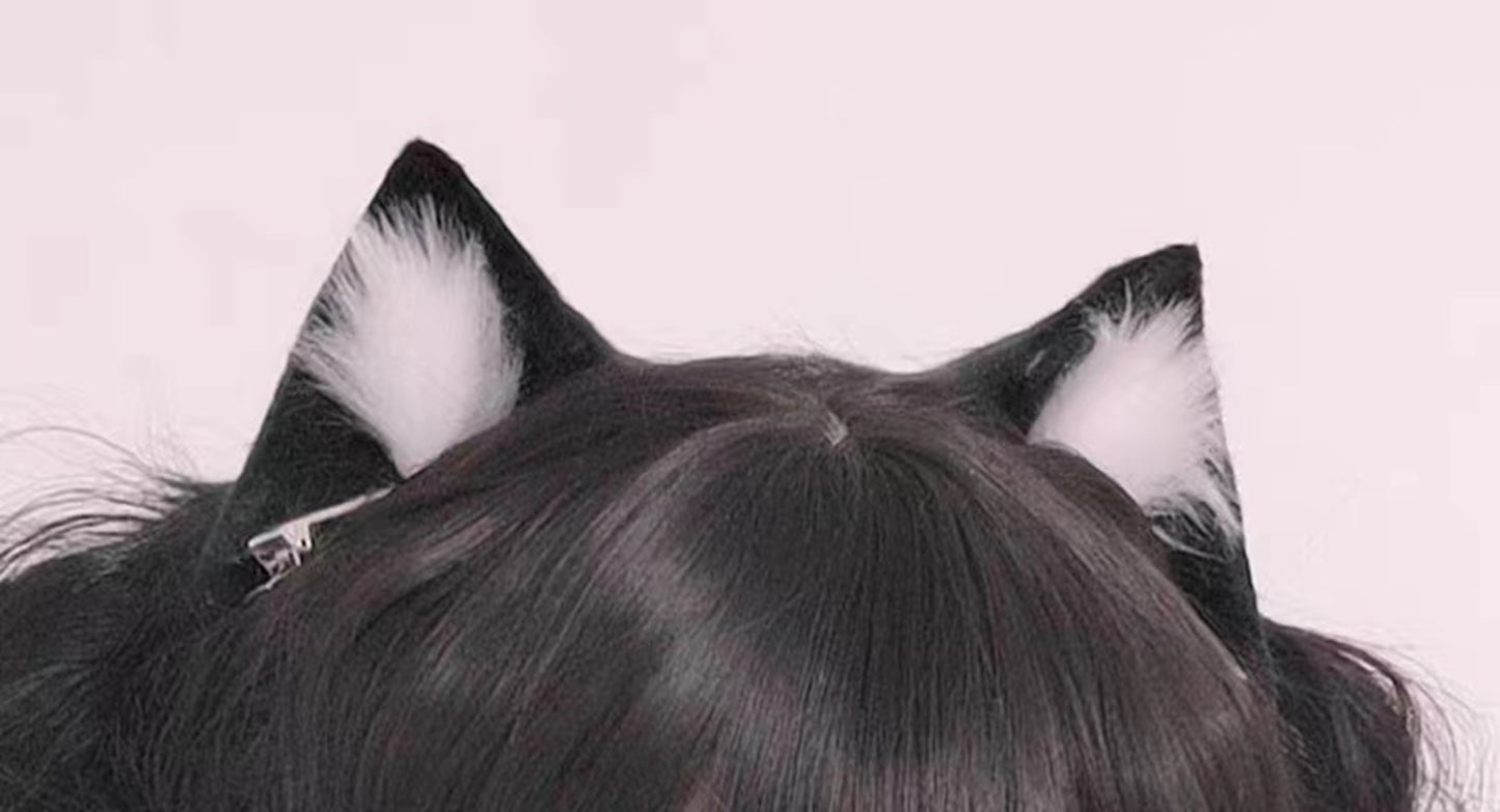 Cosplay Cat Ears Kit Cosplay Black Cat Headband Hairband Furry Cat Ears Costume Accessories Custom Animal Ears