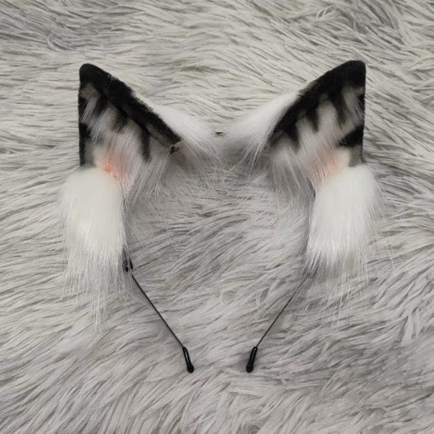 Cosplay Cat Ears Tail Kit Cosplay Headdress Hairband Cosplay White Tabby Cat Costume Accessories Custom Animal Ears Furry Ears Faux Fur