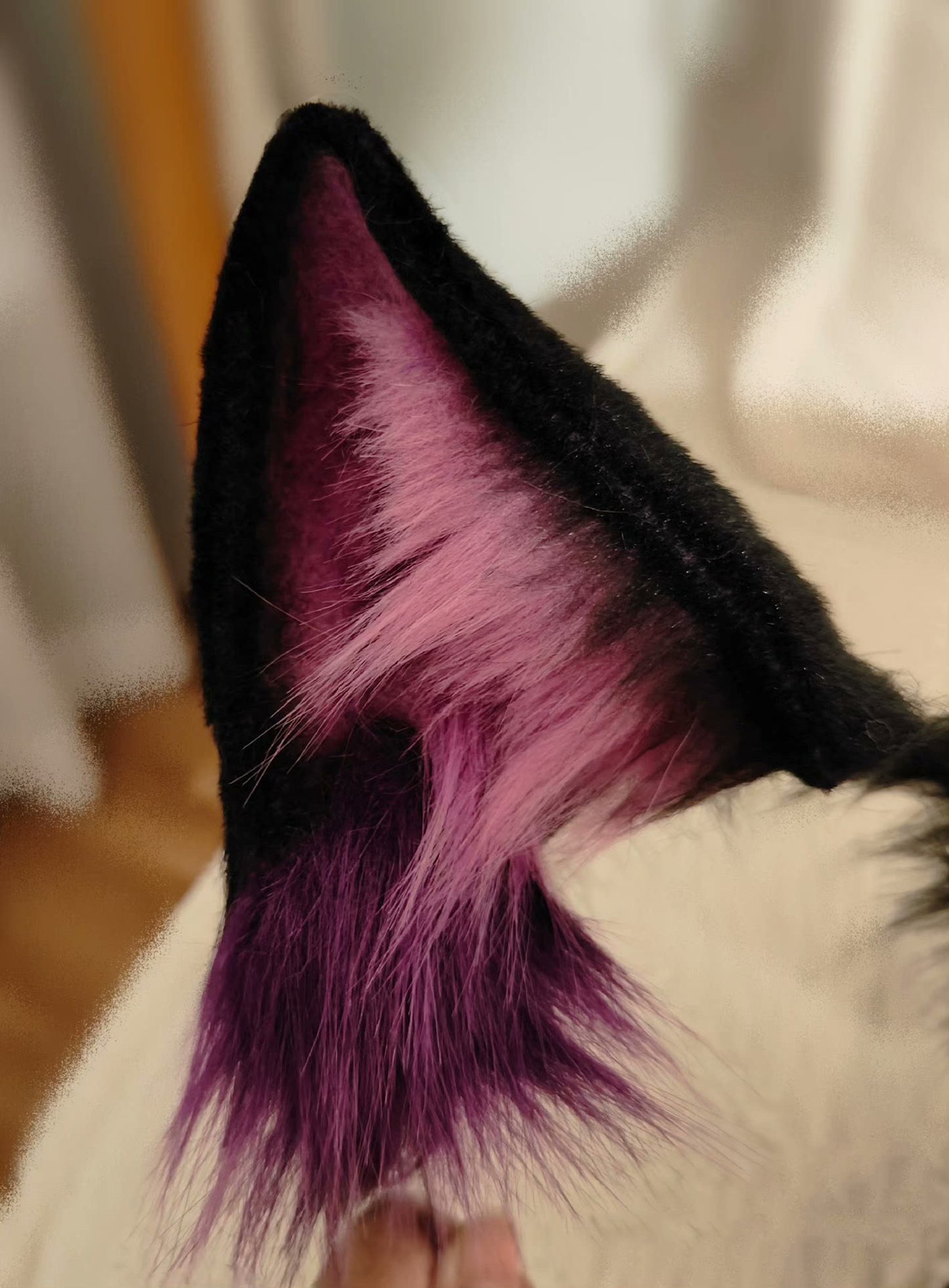 Cosplay Fox Ears Kit Cos Black Fox Headband with Purple Cochlea Hairband Cosplay Animal Costume Accessories Custom Ears Furry Ears Faux Fur