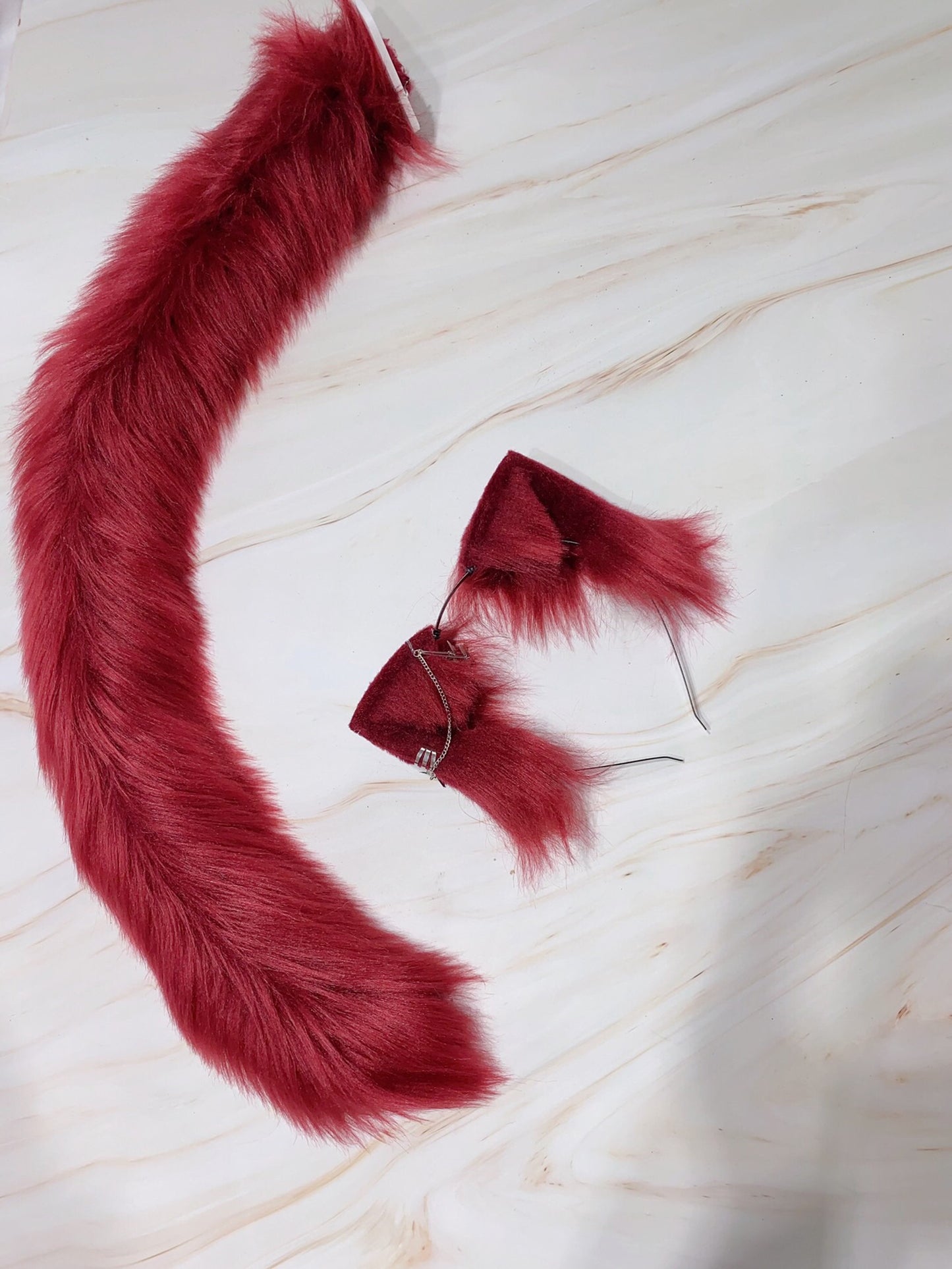Cosplay Red Cat Ears Tail Kit Cosplay Cat Ears Headdress Hairband Cat Headband Costume Accessories Custom Animal Ears Furry Ears Faux Fur