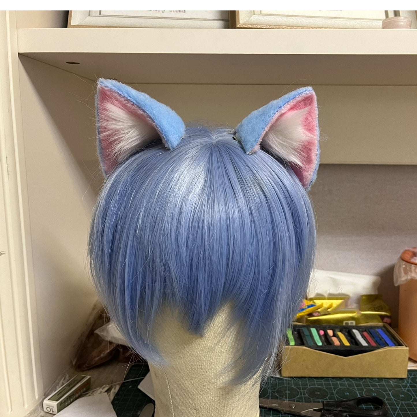 Cosplay Ram Rem Headband Cat Ears Kit Cosplay Blue Headdress Furry Rem Hairband Costume Accessories Custom Animal Ears Faux Fur