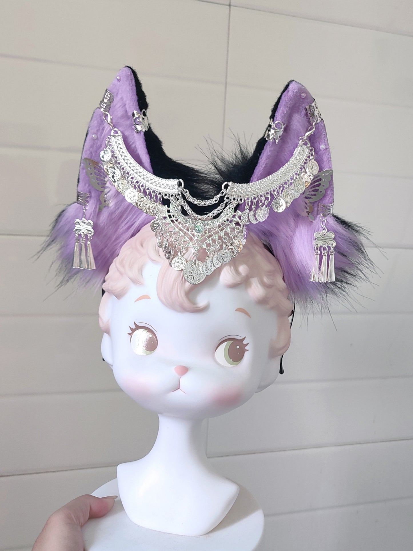 Cosplay Purple Fox Ears Kit Cosplay Fox Headdress Hairband Cosplay Animal with Accessories Costume Accessories