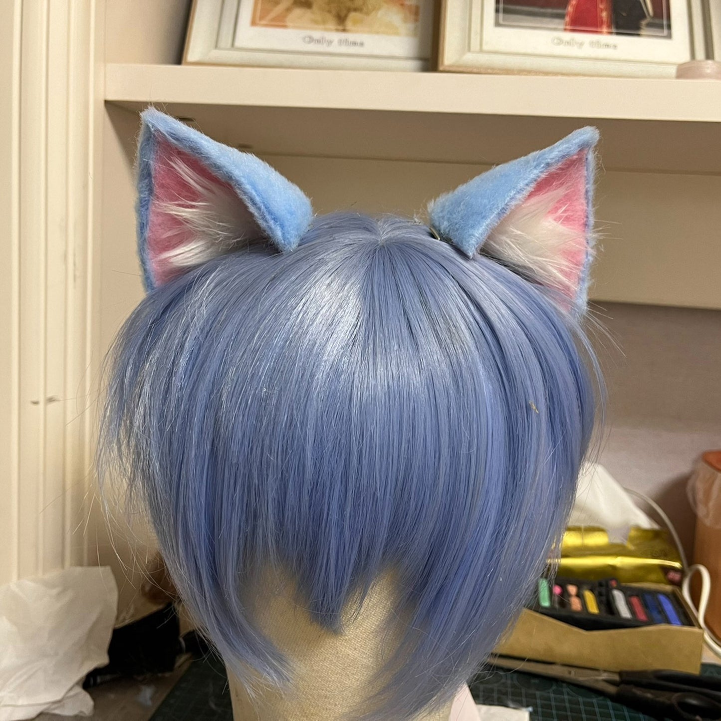 Cosplay Ram Rem Headband Cat Ears Kit Cosplay Blue Headdress Furry Rem Hairband Costume Accessories Custom Animal Ears Faux Fur