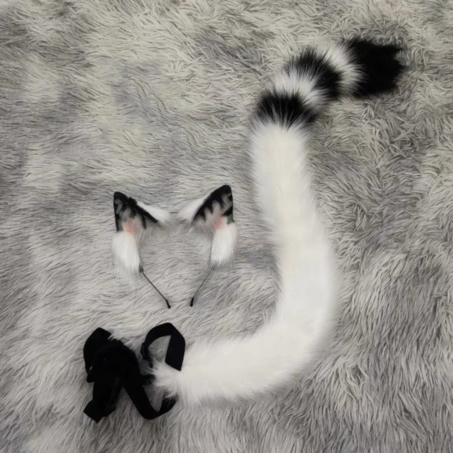 Cosplay Cat Ears Tail Kit Cosplay Headdress Hairband Cosplay White Tabby Cat Costume Accessories Custom Animal Ears Furry Ears Faux Fur