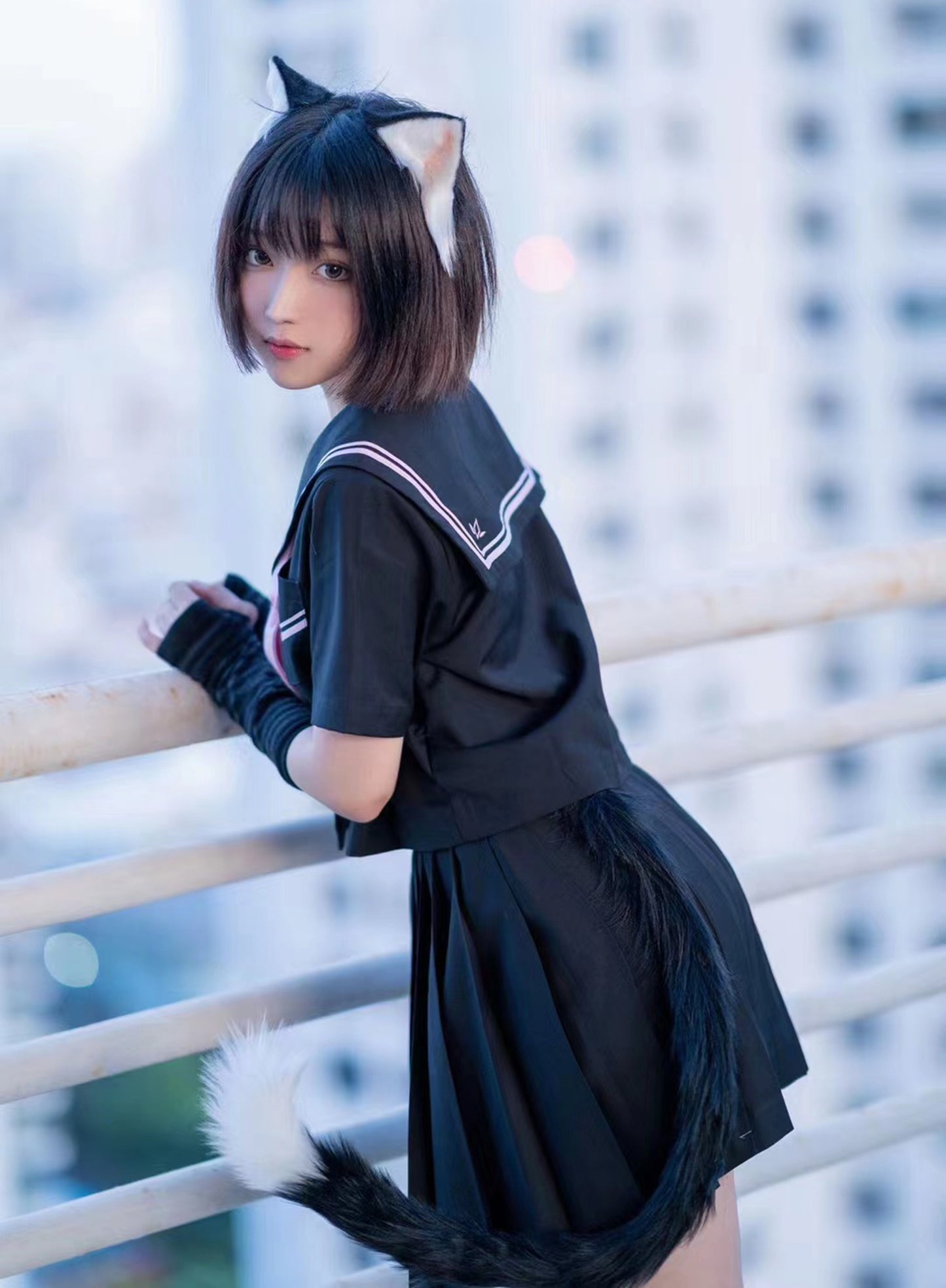 Cosplay Cat Ears Tail Kit Cosplay Headdress Hairband Black Cat Ears Costume Accessories