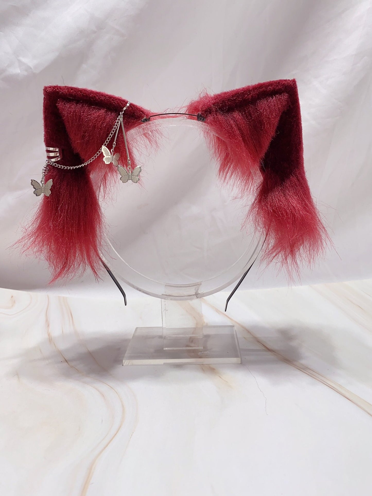 Cosplay Red Cat Ears Tail Kit Cosplay Cat Ears Headdress Hairband Cat Headband Costume Accessories Custom Animal Ears Furry Ears Faux Fur