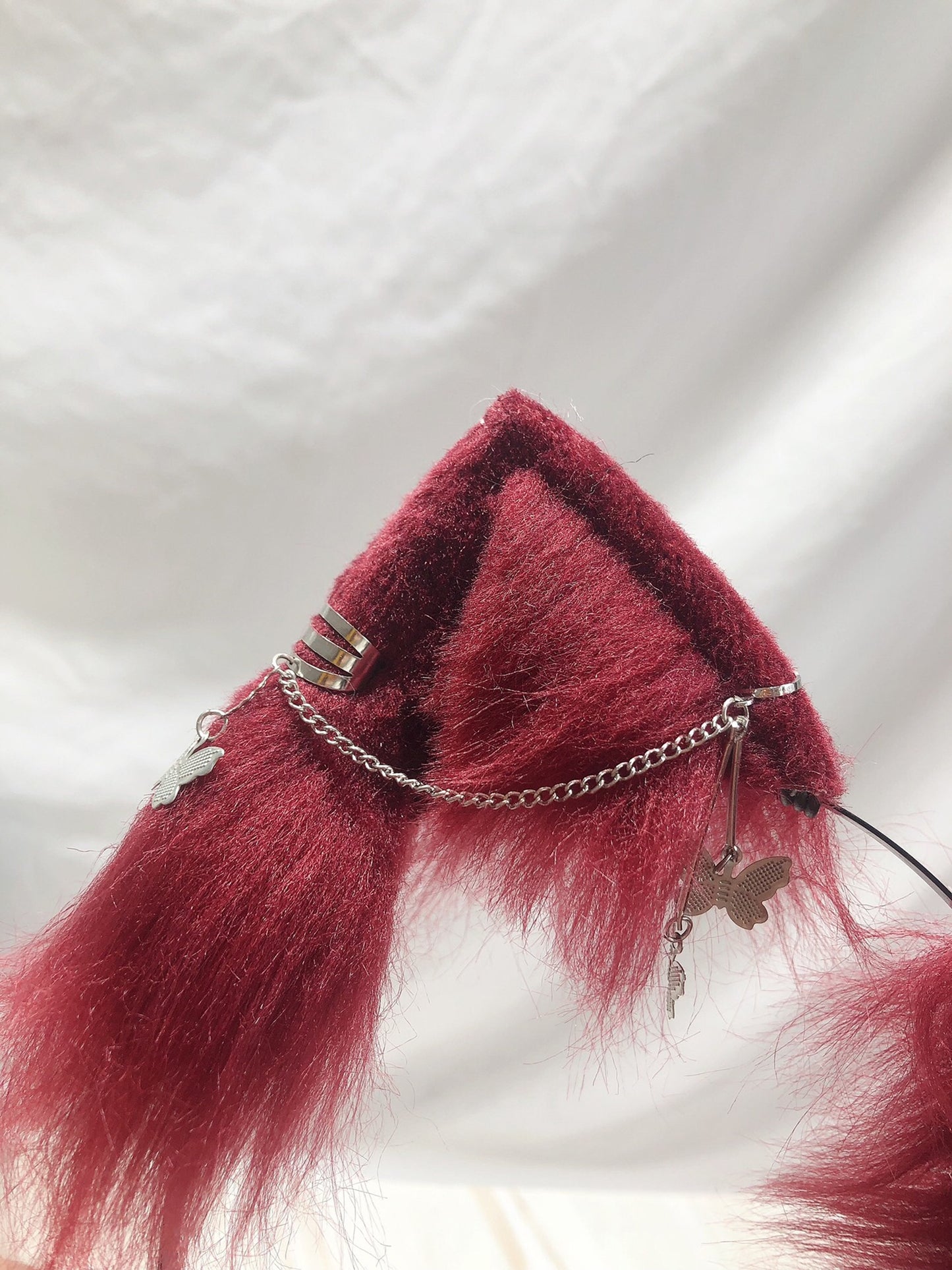 Cosplay Red Cat Ears Tail Kit Cosplay Cat Ears Headdress Hairband Cat Headband Costume Accessories Custom Animal Ears Furry Ears Faux Fur
