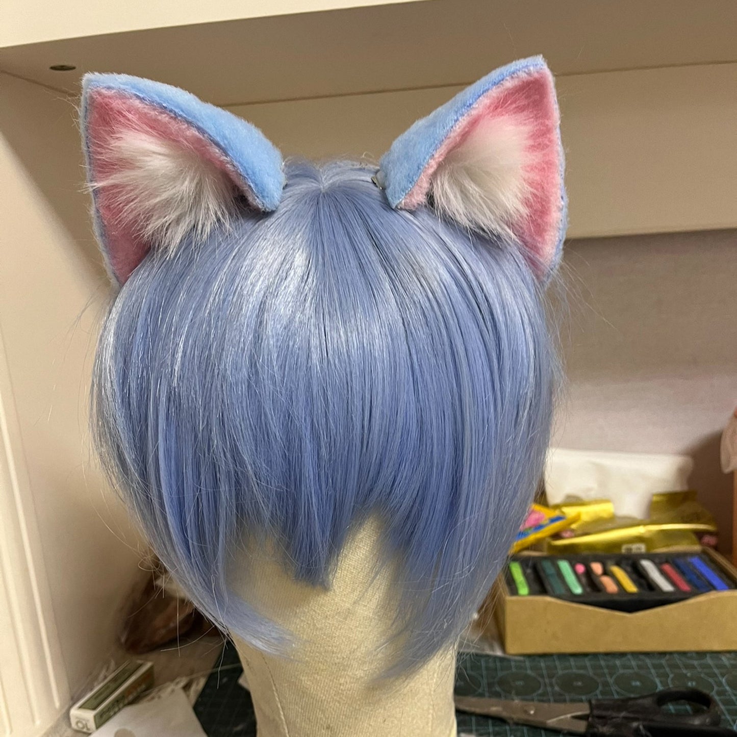 Cosplay Ram Rem Headband Cat Ears Kit Cosplay Blue Headdress Furry Rem Hairband Costume Accessories Custom Animal Ears Faux Fur