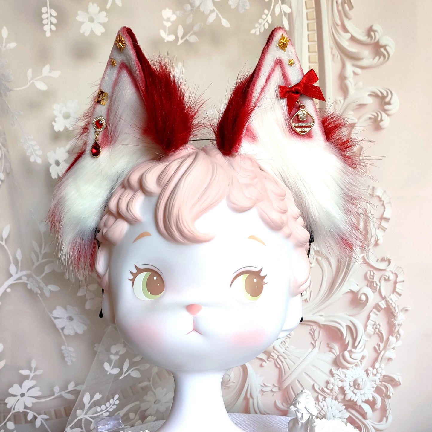 Cosplay Red Fox Ears Kit Cosplay Fox Headdress Hairband with Accessories Cosplay Cat Animal Headband Costume Accessories Custom Ears Furry Ears Faux Fur