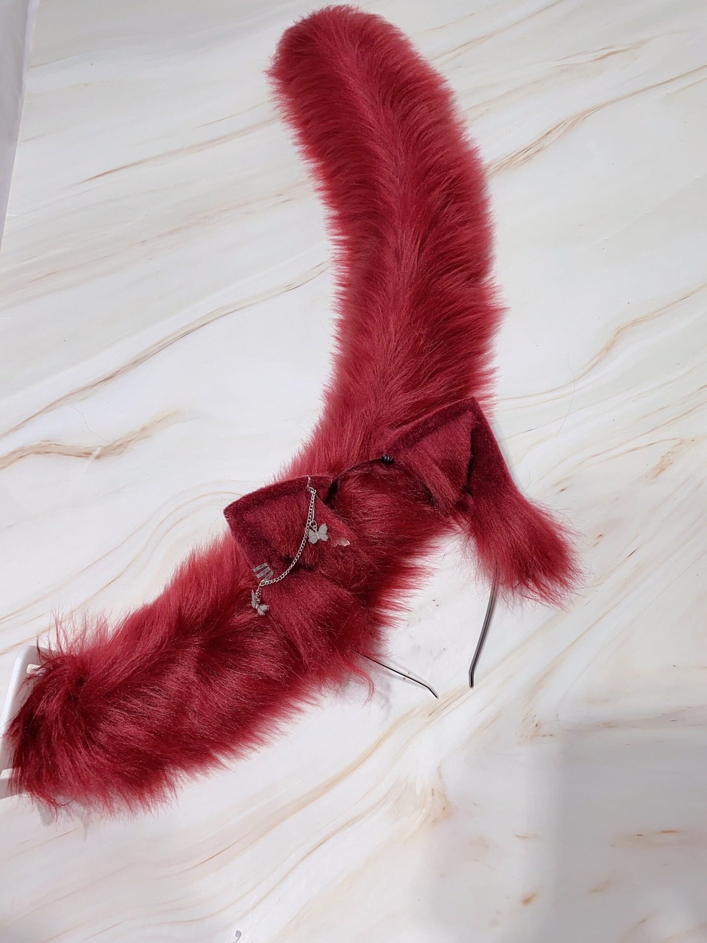 Cosplay Red Cat Ears Tail Kit Cosplay Cat Ears Headdress Hairband Cat Headband Costume Accessories Custom Animal Ears Furry Ears Faux Fur