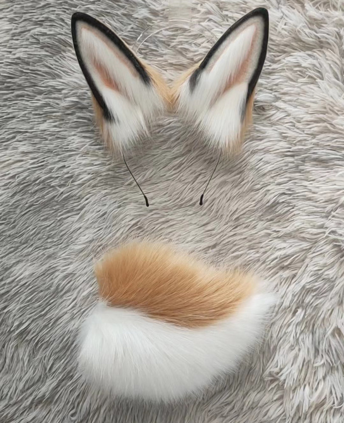 Furry Rabbit Ears Tail Kit Cosplay Headdress Hairband Cosplay Bunny Ears Costume Accessories