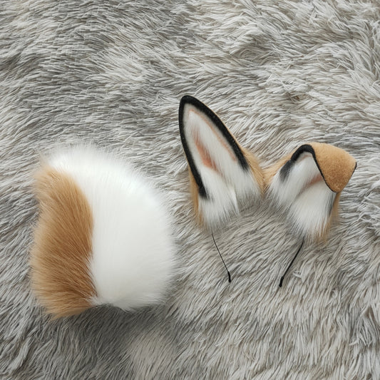 Furry Rabbit Ears Tail Kit Cosplay Headdress Hairband Cosplay Bunny Ears Costume Accessories