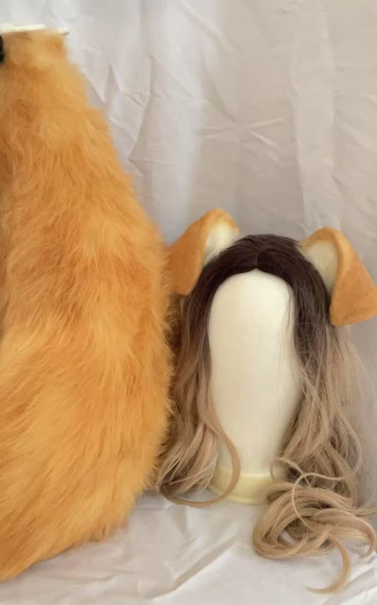 Cosplay Golden Dog Ears Tail Kit Cosplay Headdress Hairband Cosplay Dog Costume Accessories