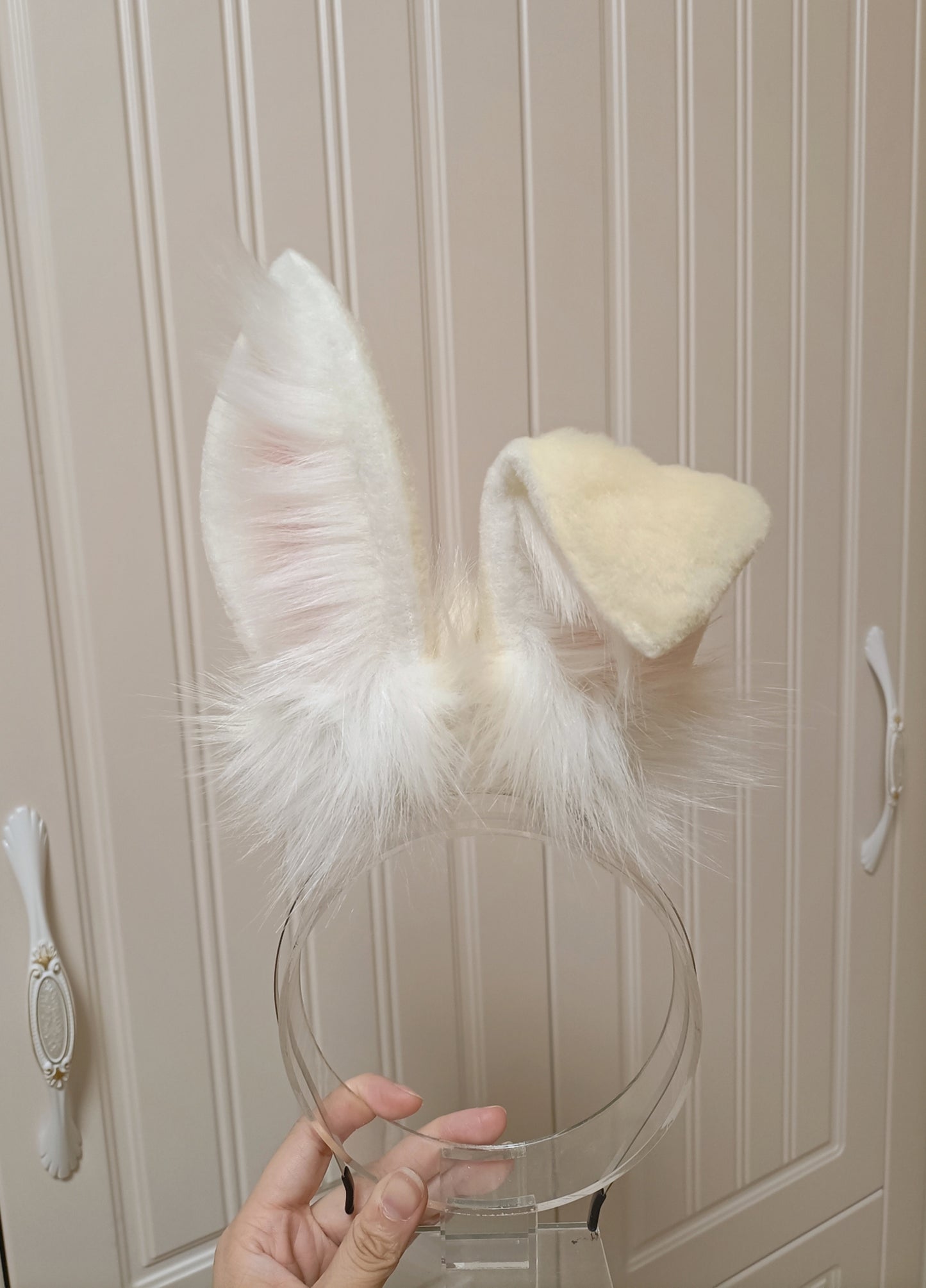 Cos Bunny Ears Kit Cosplay White/Blue/Grey Rabbit Headband Hairband Cosplay Bunny Ears Costume Accessories Halloween Cosplay Animal Ears Furry Ears Faux Fur