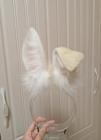 Cos Bunny Ears Kit Cosplay White/Blue/Grey Rabbit Headband Hairband Cosplay Bunny Ears Costume Accessories Halloween Cosplay Animal Ears Furry Ears Faux Fur