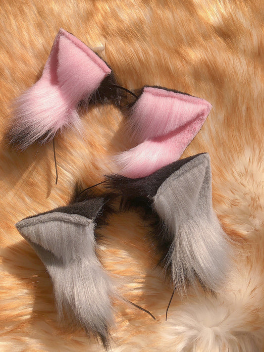 Cosplay Fox Ears Kit Cosplay Fox Headpin Hairband Cosplay Pink/ Grey Fox Costume Animal Accessories Custom Ears