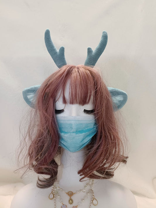 Cosplay Deer Ears Kit Cosplay Headband Hairband Cosplay Deer Ears with Horn Costume Accessories Christmas Custom Animal Ears Furry Ears Faux Fur