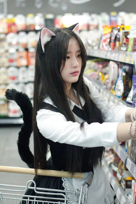 Cosplay Cat Ears Tail Kit Custom Animal Cosplay Headdress Hairband Black Cat Ears Costume