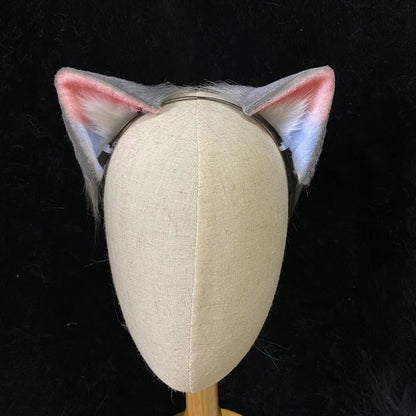 Cosplay Cat Heaband Cosplay Blue-Pink Cat with Pink Headdress Hairband Cat Ears Costume Accessories Custom Animal Ears