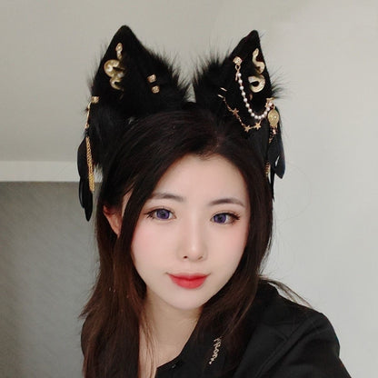 Cat Ears Headband Cosplay Cat Headband Hairband Cosplay Cat with Snake Accessories Custom Animal Ears Furry Ears Faux Fur