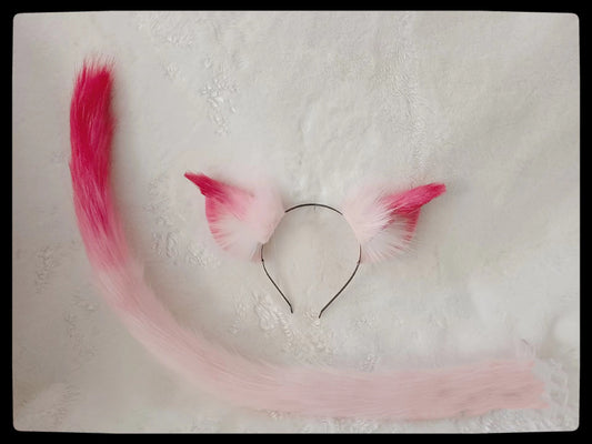 Cos Pink Cat Ears Tail Kit Cosplay Fox Headband Hairband Cosplay Costume Accessories