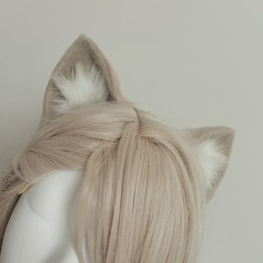 Cosplay Cat Ears Tail Kit Cosplay Cat Headdress Genshin Impact Lynette Headband Grey Cat Ears Costume Accessories Custom Animal Ears Furry Ears Faux Fur