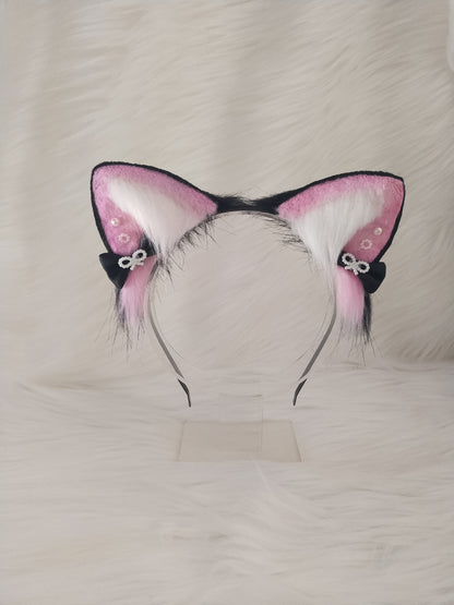 Cat Ears Headband Kit Cosplay Headband Hairband Cosplay Pink Cat with Costume Accessories Custom Animal Ears Furry Ears Faux Fur