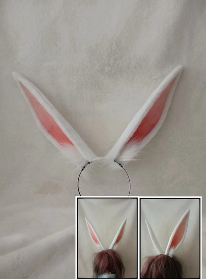 Cos Bunny Ears Kit Cosplay White Rabbit Headband Hairband Cosplay Bunny Ears Costume Accessories Halloween Cosplay Animal Ears Furry Ears Faux Fur