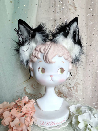 Cosplay Fox Headband Kit Cosplay Black Fox Ears Headband Cosplay Hairband Cosplay Animal Custom Ears Furry Ears with Sword Accessories