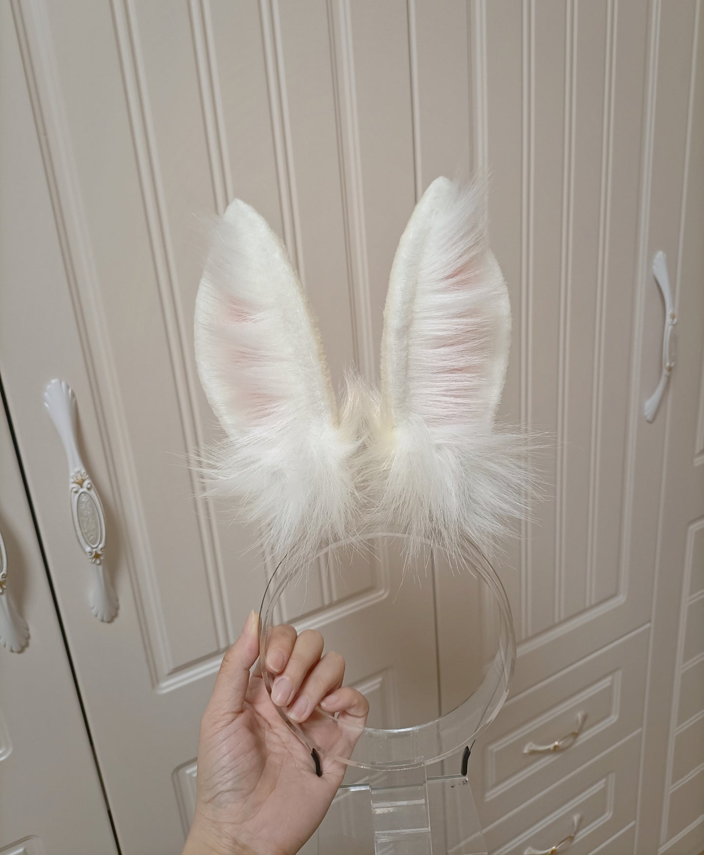 Cos Bunny Ears Kit Cosplay White/Blue/Grey Rabbit Headband Hairband Cosplay Bunny Ears Costume Accessories Halloween Cosplay Animal Ears Furry Ears Faux Fur