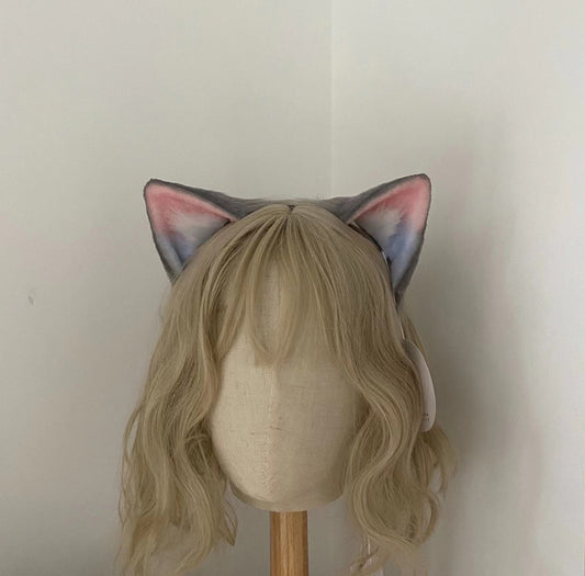 Cosplay Cat Heaband Cosplay Blue-Pink Cat with Pink Headdress Hairband Cat Ears Costume Accessories Custom Animal Ears