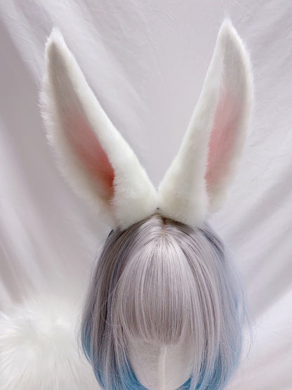 Cos Rabbit Ears Tail Kit Cosplay Bunny Headband Hairband Cosplay Bunny Ears Costume Accessories Halloween Cosplay Animal Ears Furry Ears Faux Fur