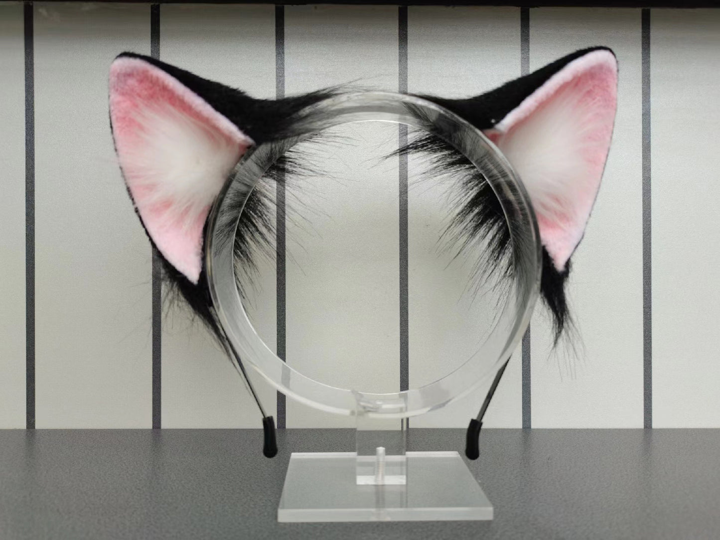 Cosplay Cat Ears Tail Kit Custom Animal Cosplay Headdress Hairband Black Cat Ears Costume