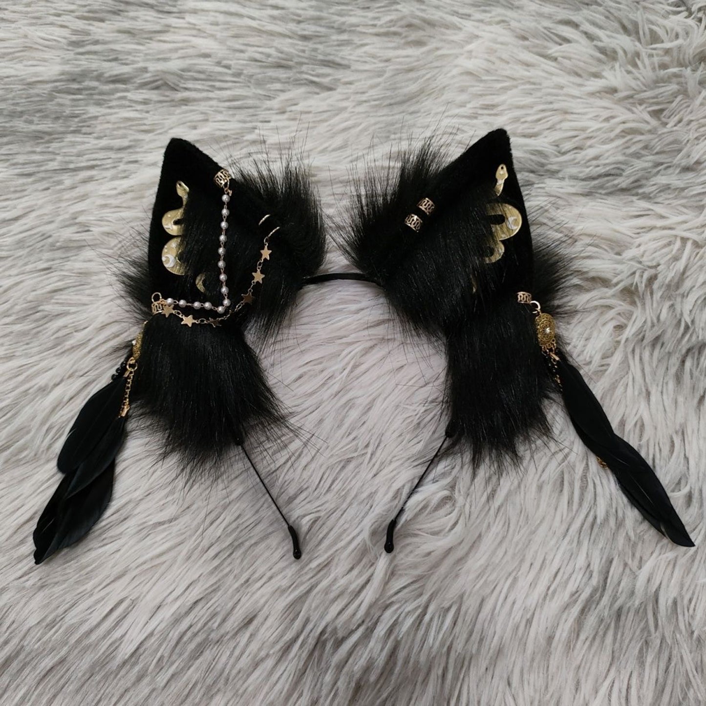 Cat Ears Headband Cosplay Cat Headband Hairband Cosplay Cat with Snake Accessories Custom Animal Ears Furry Ears Faux Fur