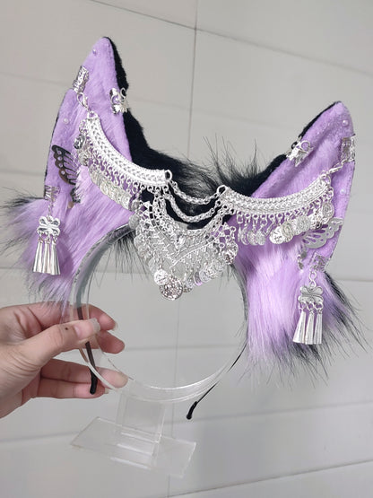 Cosplay Purple Fox Ears Kit Cosplay Fox Headdress Hairband Cosplay Animal with Accessories Costume Accessories