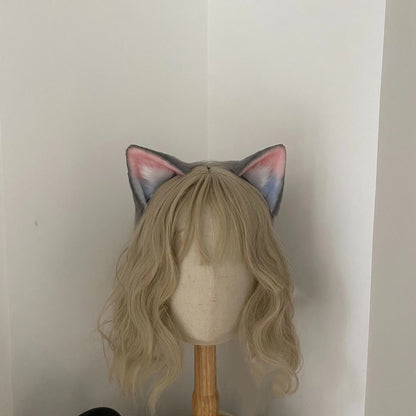 Cosplay Cat Heaband Cosplay Blue-Pink Cat with Pink Headdress Hairband Cat Ears Costume Accessories Custom Animal Ears