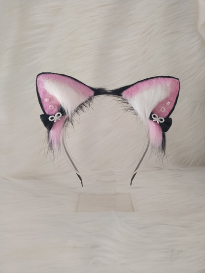 Cat Ears Headband Kit Cosplay Headband Hairband Cosplay Pink Cat with Costume Accessories Custom Animal Ears Furry Ears Faux Fur