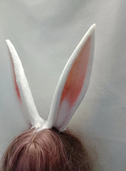 Cos Bunny Ears Kit Cosplay White Rabbit Headband Hairband Cosplay Bunny Ears Costume Accessories Halloween Cosplay Animal Ears Furry Ears Faux Fur