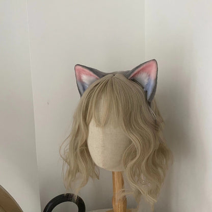 Cosplay Cat Heaband Cosplay Blue-Pink Cat with Pink Headdress Hairband Cat Ears Costume Accessories Custom Animal Ears